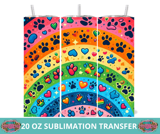 20 OZ SUBLIMATION TUMBLER WRAP -  RAINBOW PAWS