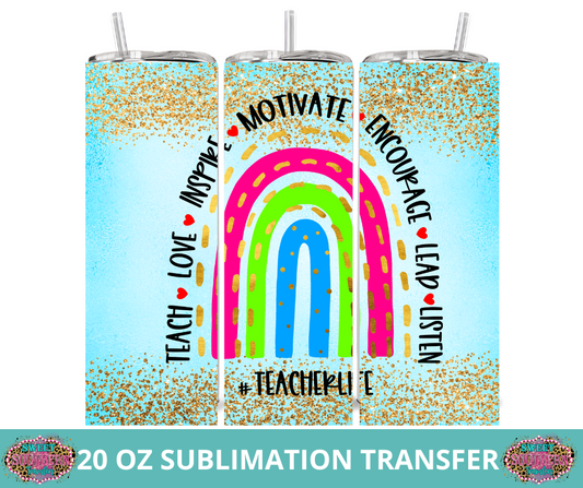 20 OZ SUBLIMATION TUMBLER WRAP -  RAINBOW TEACHER