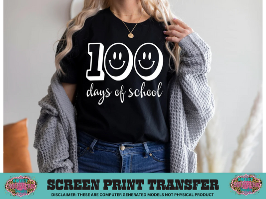 SINGLE COLOR SCREEN PRINT TRANSFER   - 100 DAYS OF SCHOOL SMILEY