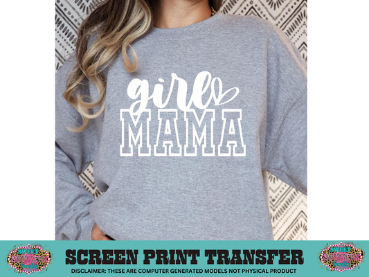 SINGLE COLOR SCREEN PRINT TRANSFER   - GIRL MAMA VARISTY (WHITE)