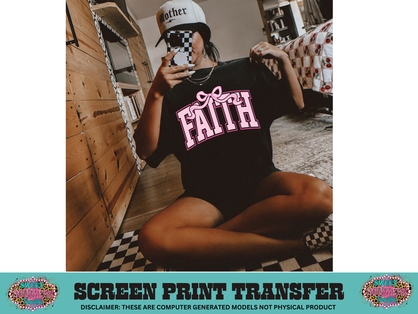 FULL COLOR SCREEN PRINT  - FAITH PINK BOW