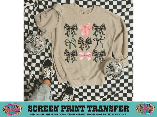 FULL COLOR SCREEN PRINT  - PINK CAMO BOWS