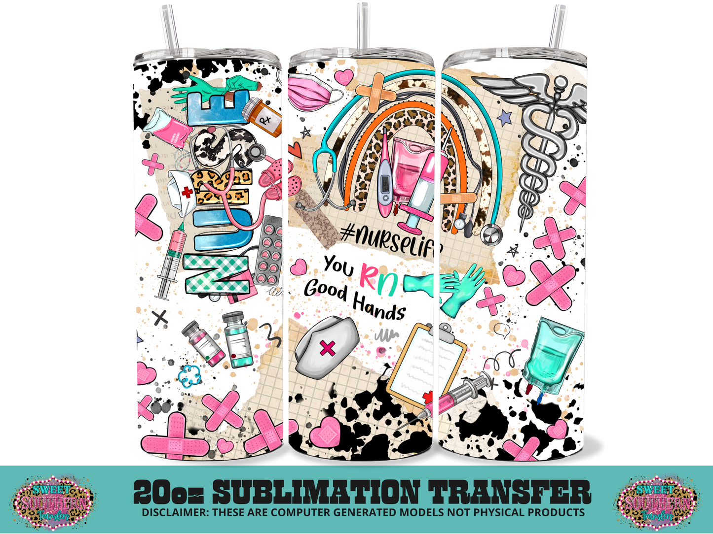 20oz SUBLIMATION TRANSFER - NURSING THINGS COLORFUL