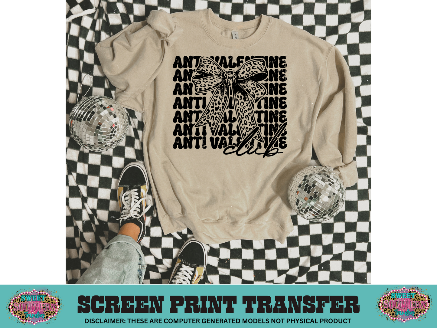 SINGLE COLOR SCREEN PRINT TRANSFER - ANTI VALENTINE CLUB BOW