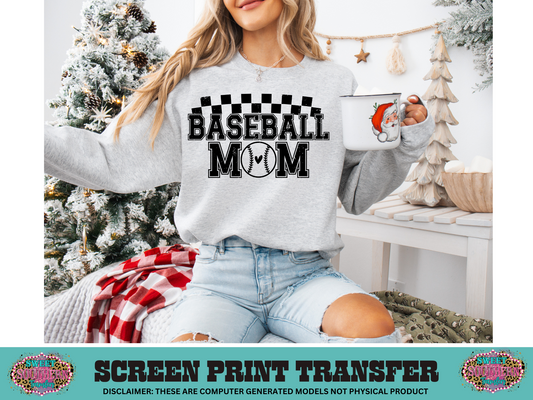 SINGLE COLOR SCREEN PRINT TRANSFER - BASEBALL MOM CHECKERED