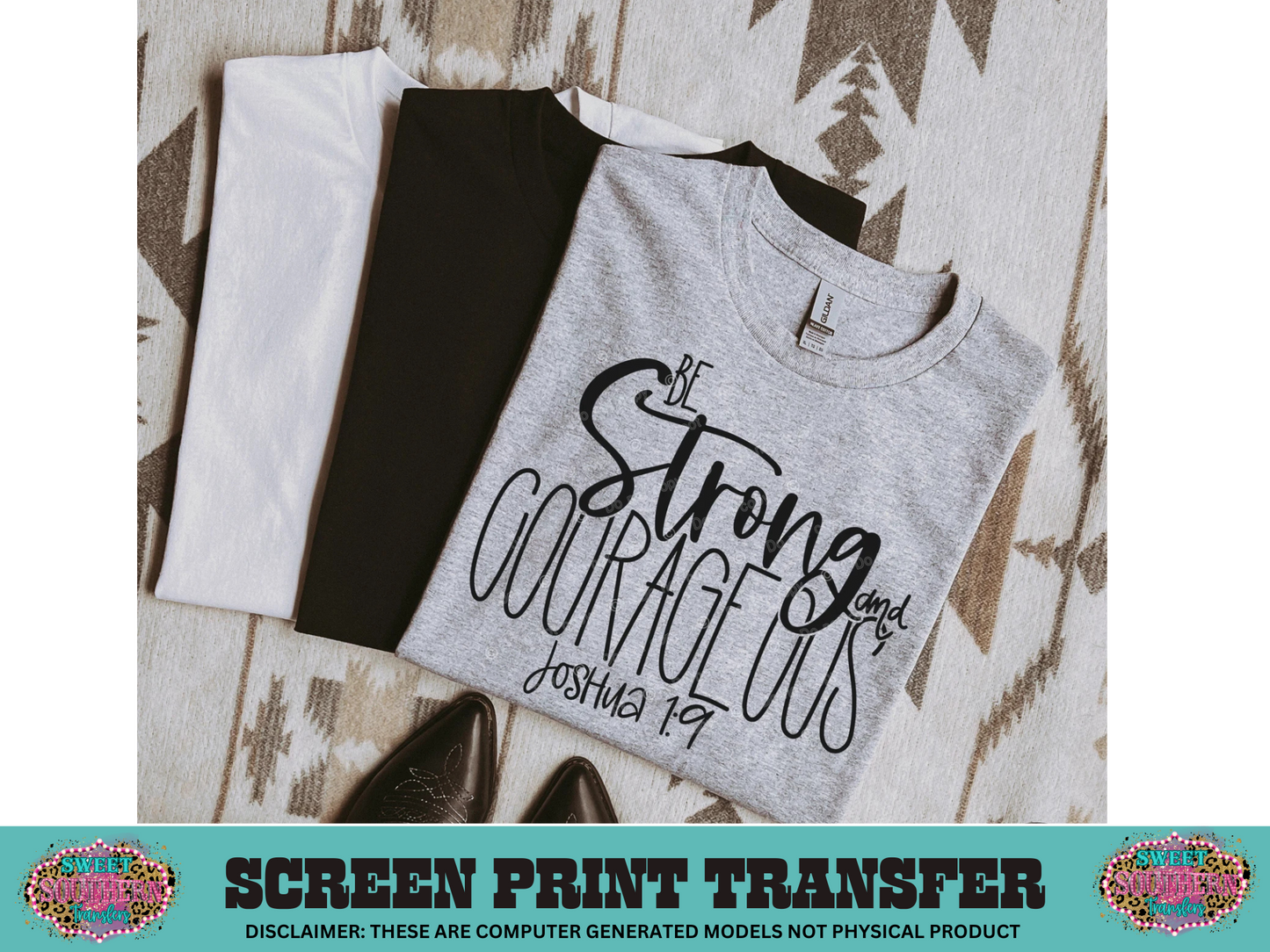 SINGLE COLOR SCREEN PRINT   - BE STRONG AND COURAGEOUS LARGE