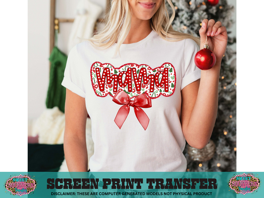 FULL COLOR SCREEN PRINT - MAMA CHRISTMAS BOW