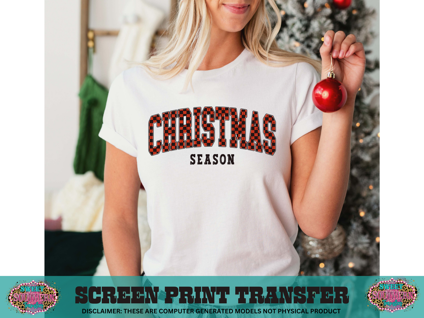 FULL COLOR SCREEN PRINT - CHRISTMAS SEASON CHECKERED BLACK RED