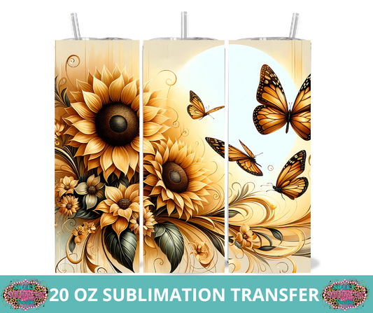 20 OZ SUBLIMATION TUMBLER WRAP -  SUNFLOWER BUTTERFLIES