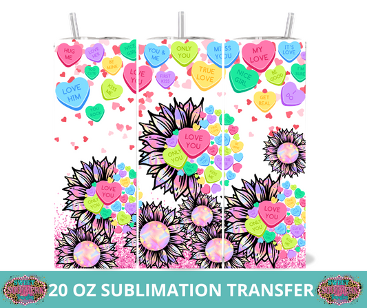 20 OZ SUBLIMATION TUMBLER WRAP -  SUNFLOWER CANDY HEARTS