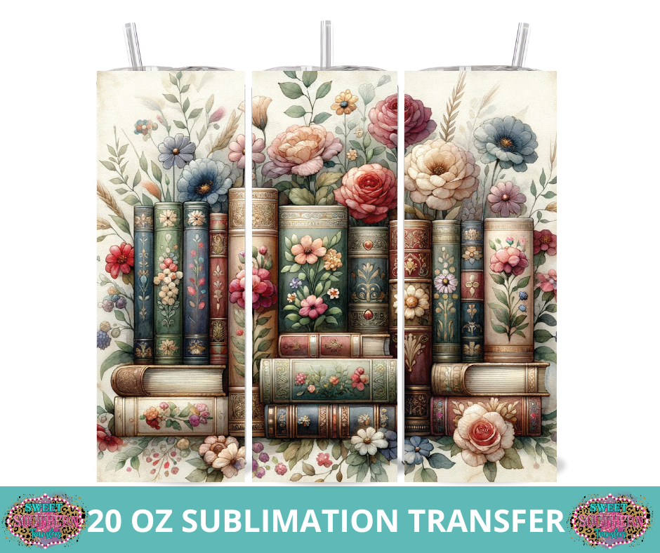 20 OZ SUBLIMATION TUMBLER WRAP -  VINTAGE BOOKS